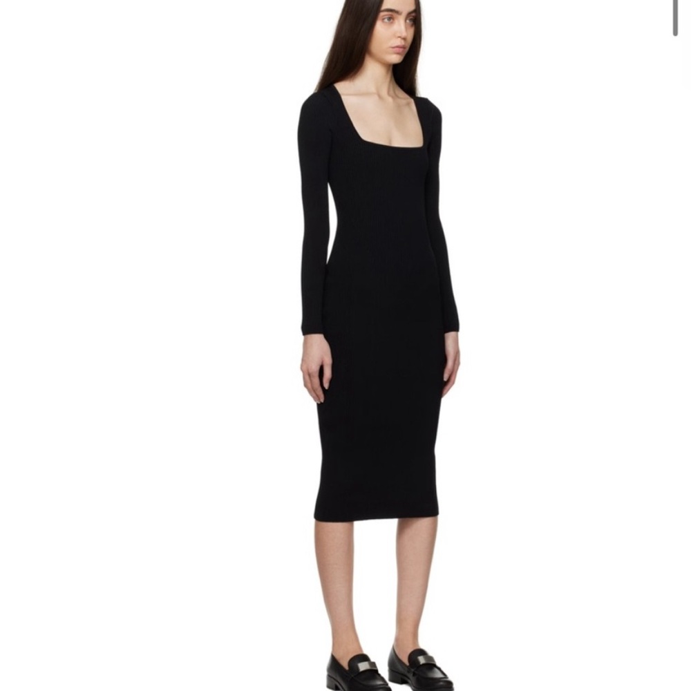 Rag and Bone Asher Ribbed Long Sleeve MIDI Dress Black Size Medium